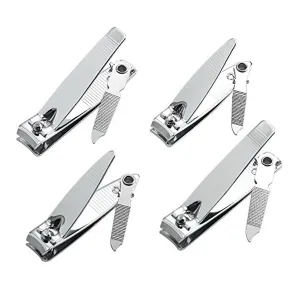 4 Pcs Nail Clippers For Fingernails and Tonenail by QLL - Swing Out Nail Cleaner/File - Sharpest Stainless Steel Clipper - Wide Easy Press Lever - Best Quality Nail Cutter