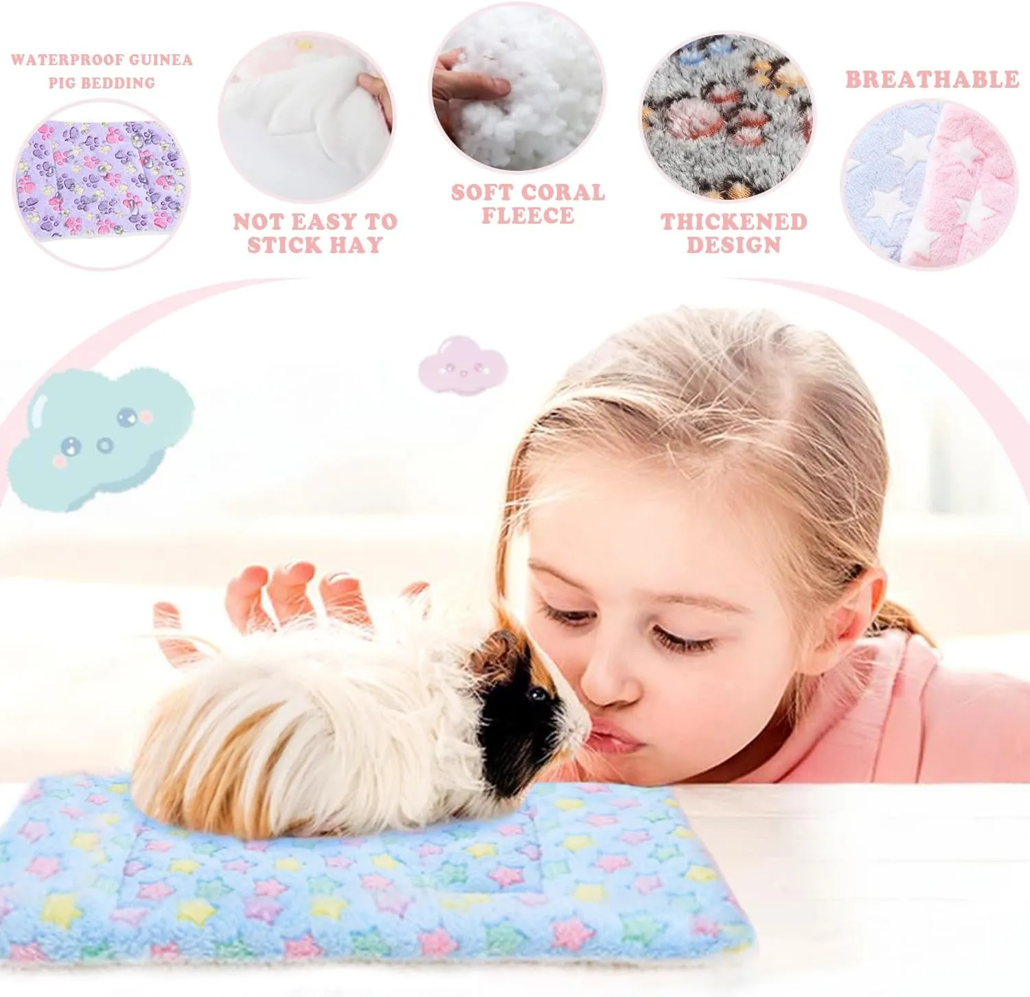 4 Pcs Waterproof Guinea Pig Bedding Winter Guinea Pig Plush Cage Liners Soft Dog Cat Bed Mat Reversible Cozy Animal Pee Pad Hamster Bed Mat Washable for Bunny (C Style, 9.6 * 7.5)