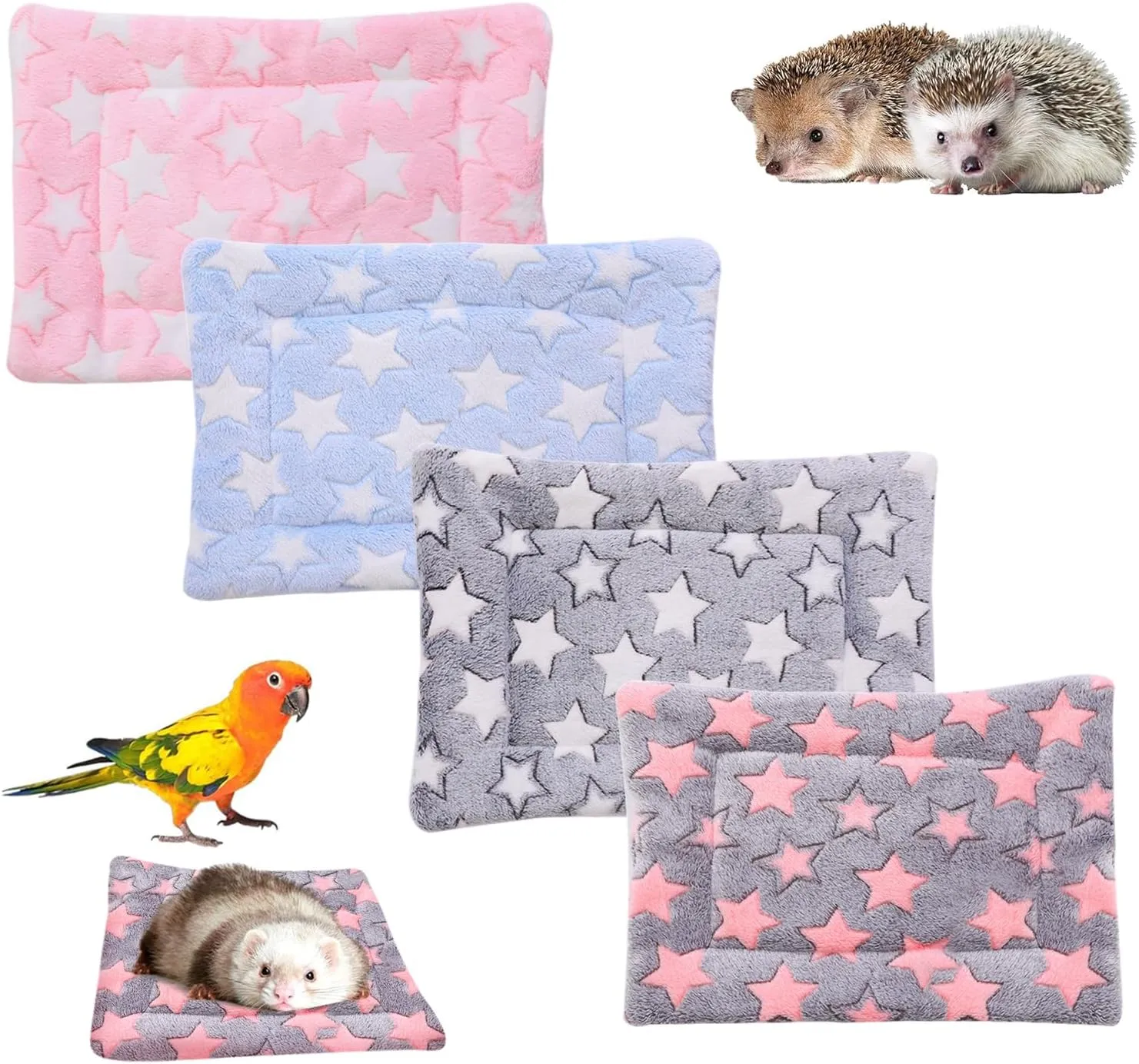 4 Pcs Waterproof Guinea Pig Bedding Winter Guinea Pig Plush Cage Liners Soft Dog Cat Bed Mat Reversible Cozy Animal Pee Pad Hamster Bed Mat Washable for Bunny (C Style, 9.6 * 7.5)