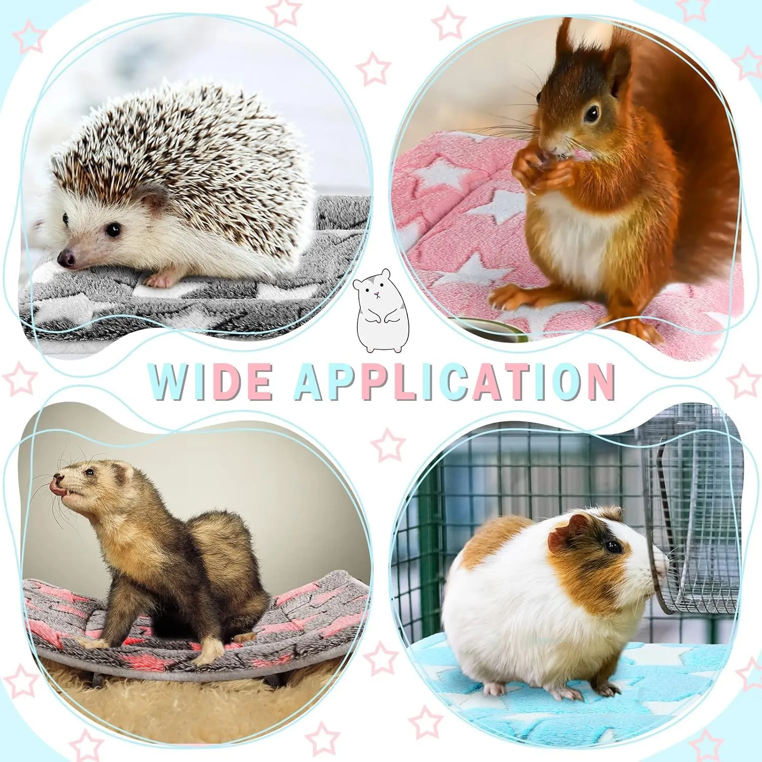 4 Pcs Waterproof Guinea Pig Bedding Winter Guinea Pig Plush Cage Liners Soft Dog Cat Bed Mat Reversible Cozy Animal Pee Pad Hamster Bed Mat Washable for Bunny (C Style, 9.6 * 7.5)
