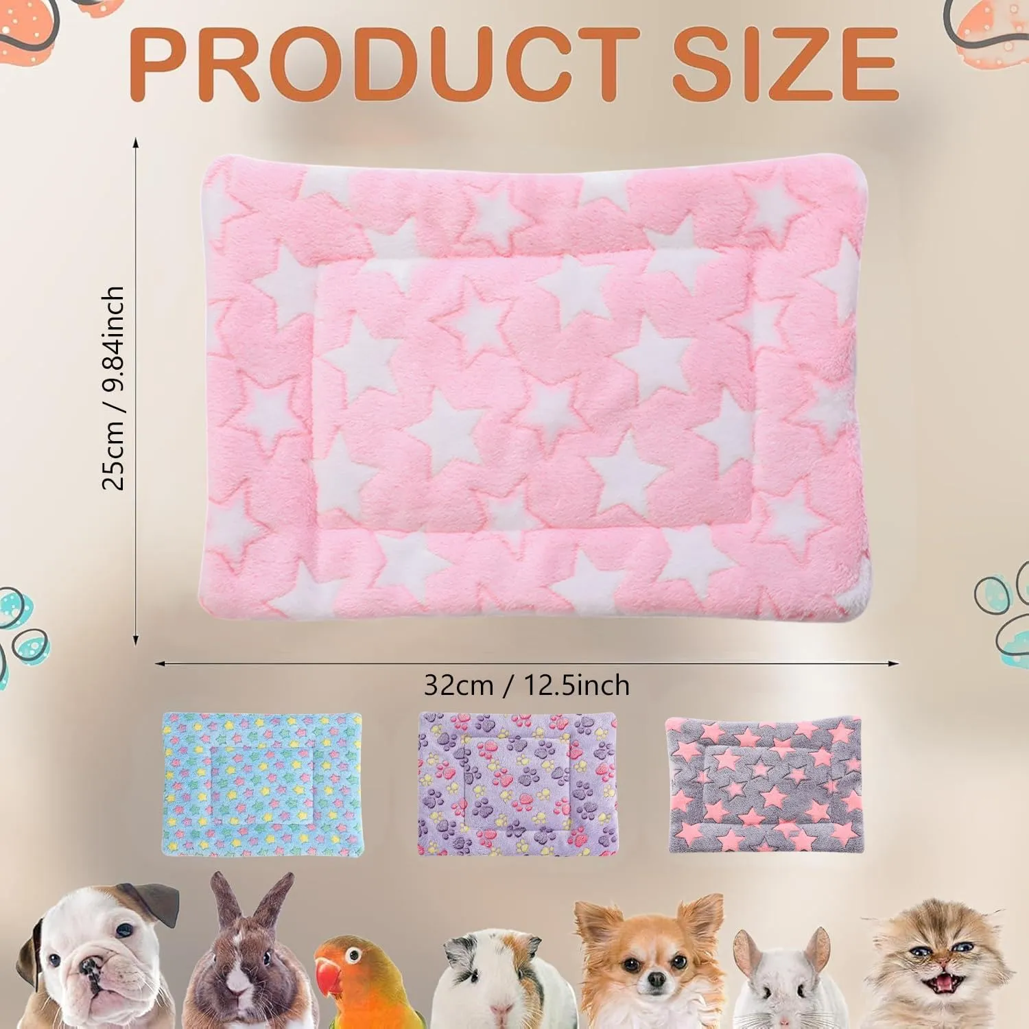 4 Pcs Waterproof Guinea Pig Bedding Winter Guinea Pig Plush Cage Liners Soft Dog Cat Bed Mat Reversible Cozy Animal Pee Pad Hamster Bed Mat Washable for Bunny (C Style, 9.6 * 7.5)