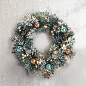 60cm Christmas Wreath with LED Lights Snowy Garland Xmas Decor