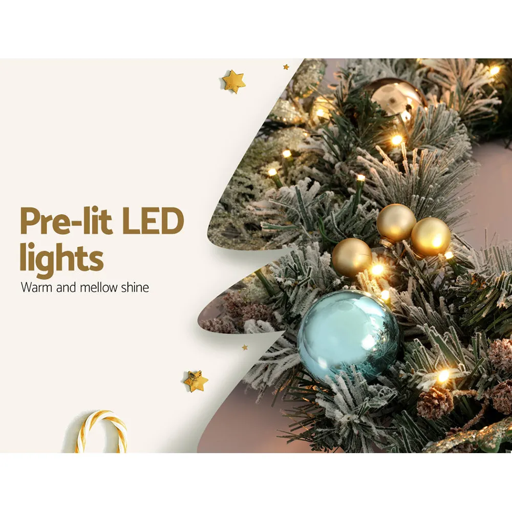 9ft 2.7m 200 Tips Christmas Garland with LED Lights Snowy Decoration Xmas Party
