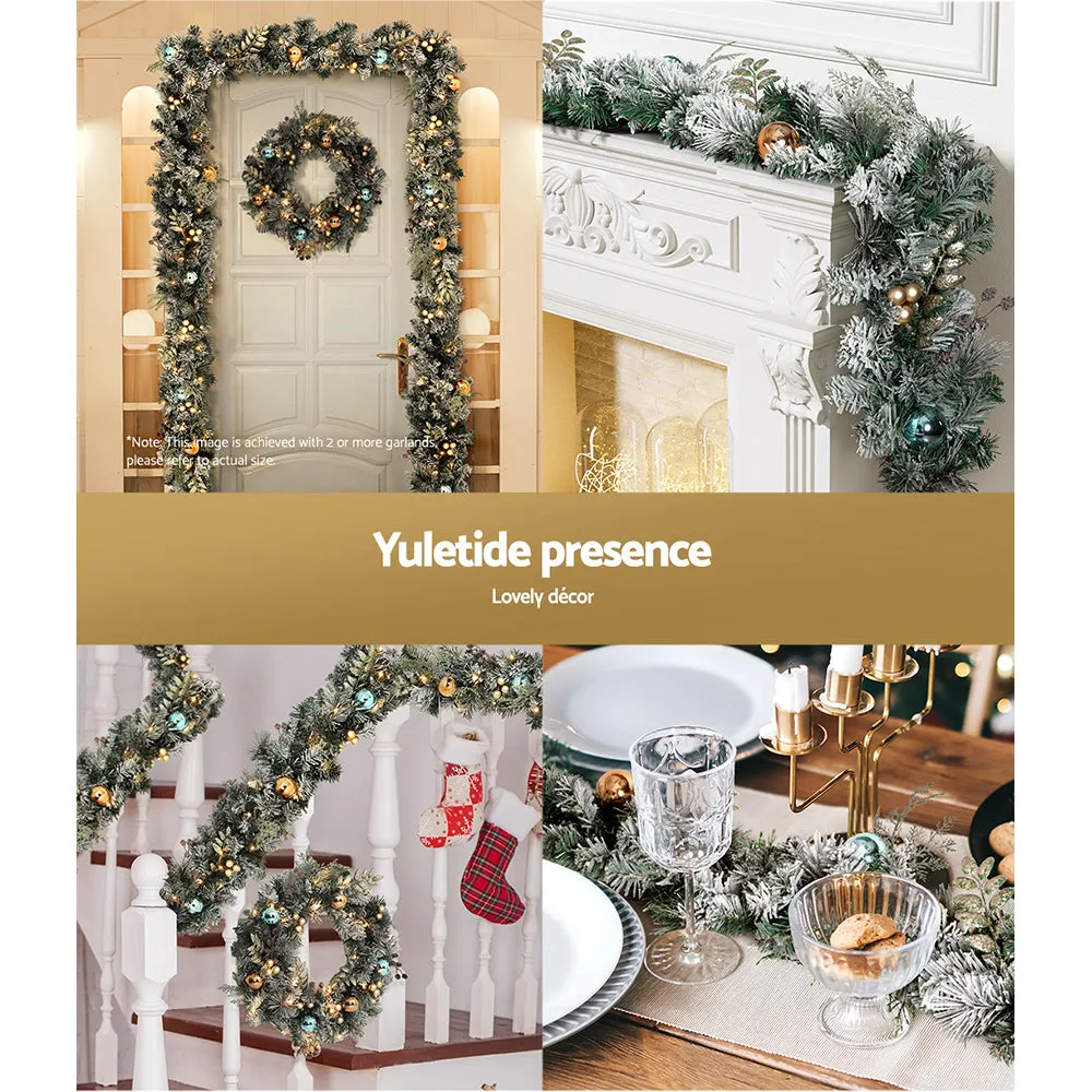 9ft 2.7m 200 Tips Christmas Garland with LED Lights Snowy Decoration Xmas Party