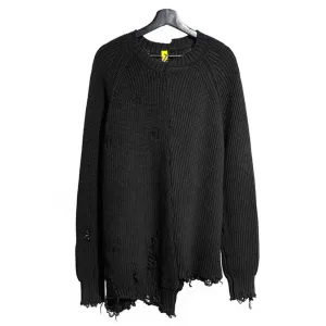 Autumn Winter Men Ripped Hole Patchwork Oversized Knitted Sweater Irregular Design Hip Hop Punk Knitwear Women Vintage Pullover