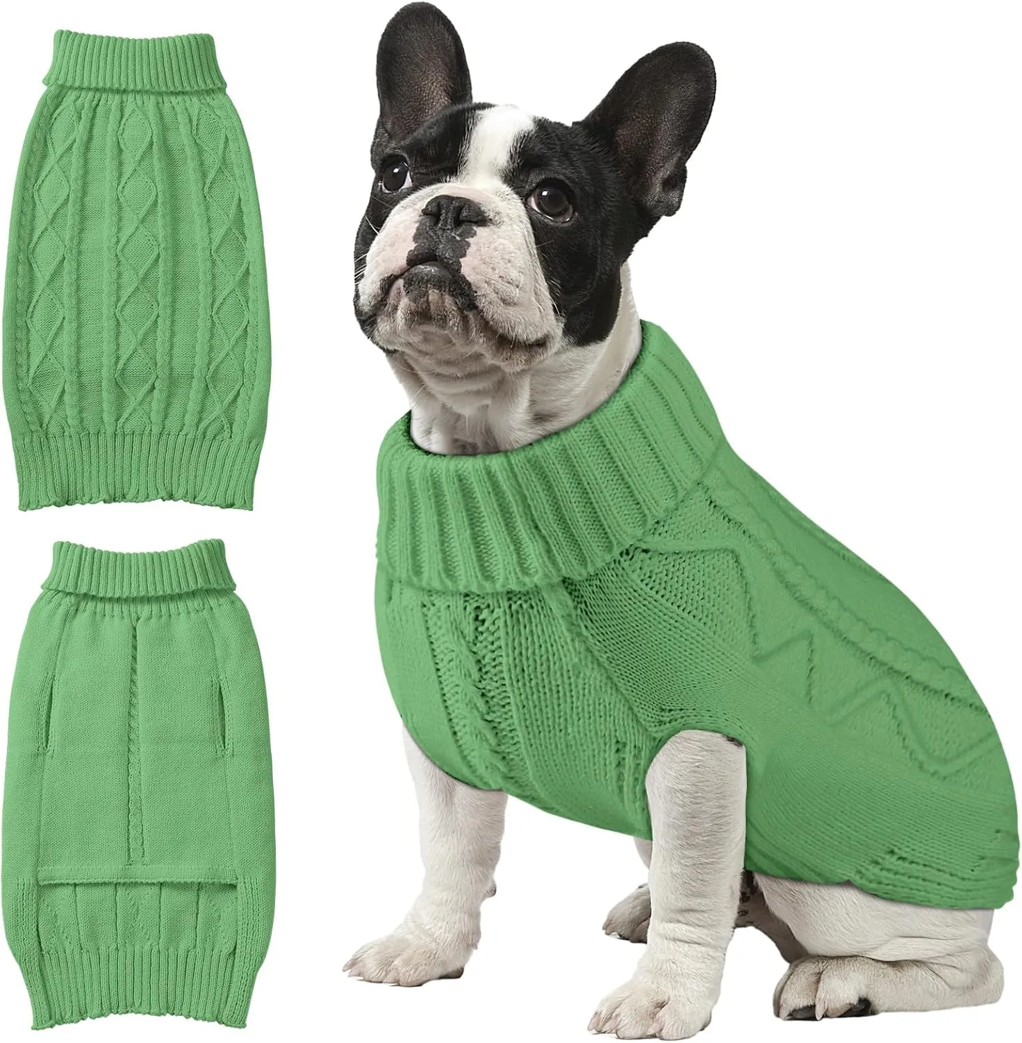 Dog Sweaters for Small Large Dogs Girl, Soft Warm Pup Dogs Shirt, Turtleneck Dog Sweaters for Medium Large Dogs, Double Knitting Collar for Outdoor Playing, Warm Dog Clothes (XL,Green)