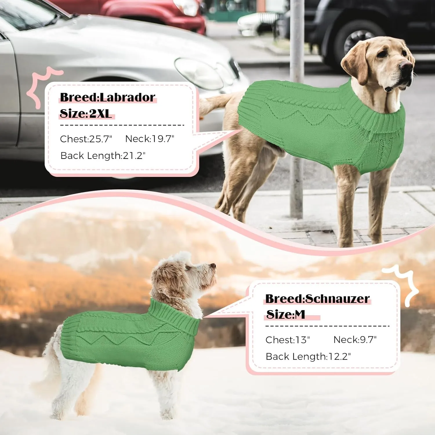Dog Sweaters for Small Large Dogs Girl, Soft Warm Pup Dogs Shirt, Turtleneck Dog Sweaters for Medium Large Dogs, Double Knitting Collar for Outdoor Playing, Warm Dog Clothes (XL,Green)