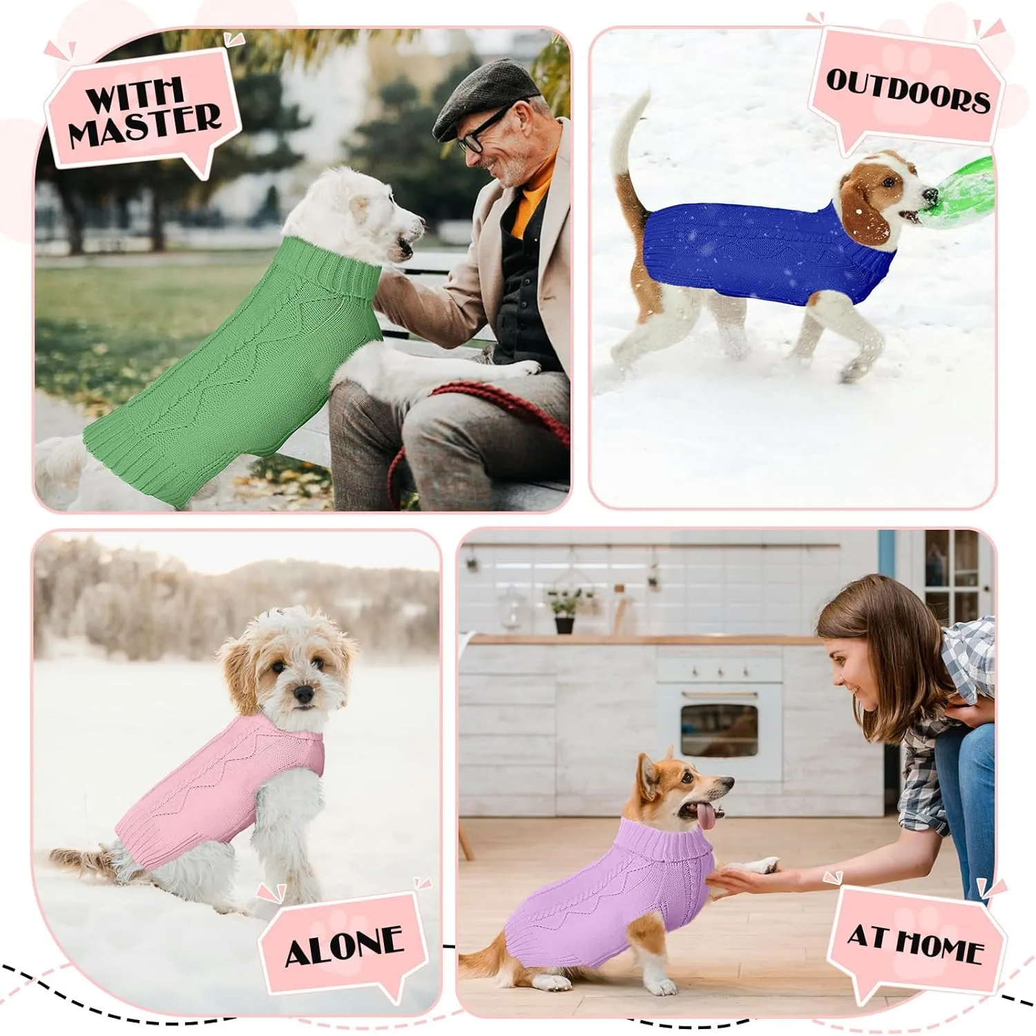 Dog Sweaters for Small Large Dogs Girl, Soft Warm Pup Dogs Shirt, Turtleneck Dog Sweaters for Medium Large Dogs, Double Knitting Collar for Outdoor Playing, Warm Dog Clothes (XL,Green)