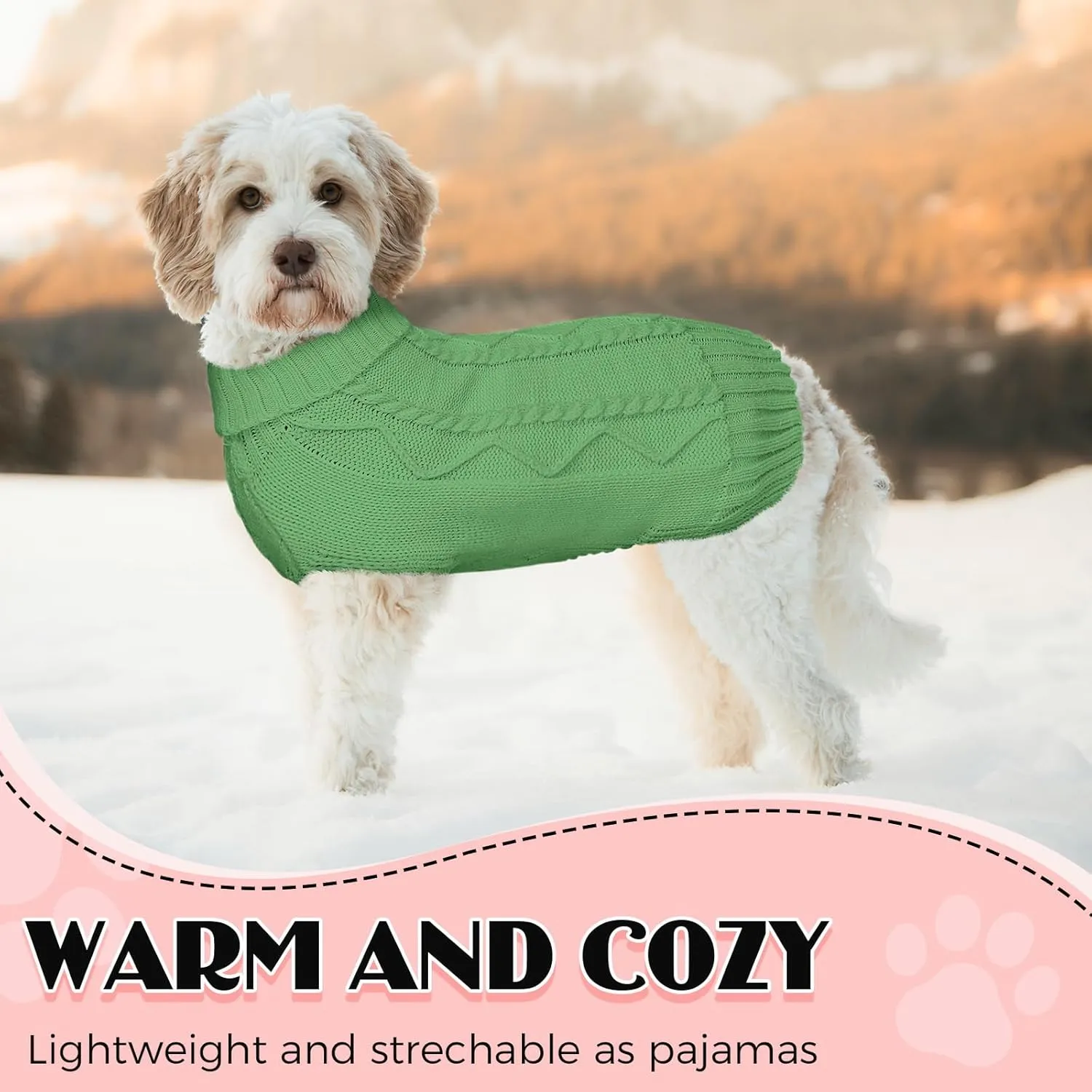 Dog Sweaters for Small Large Dogs Girl, Soft Warm Pup Dogs Shirt, Turtleneck Dog Sweaters for Medium Large Dogs, Double Knitting Collar for Outdoor Playing, Warm Dog Clothes (XL,Green)