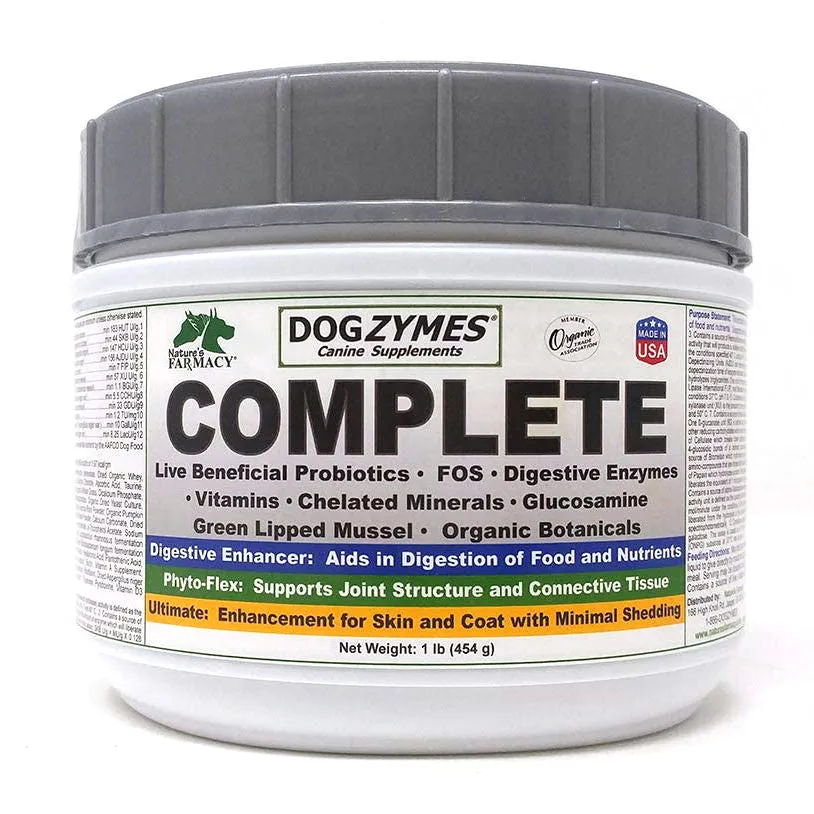 Dogzymes Complete - Probiotics, prebiotics, Glucosamine, Chondroitin, MSM and Hyaluronic Acid, Complete Skin and Coat Care (1 Pound)