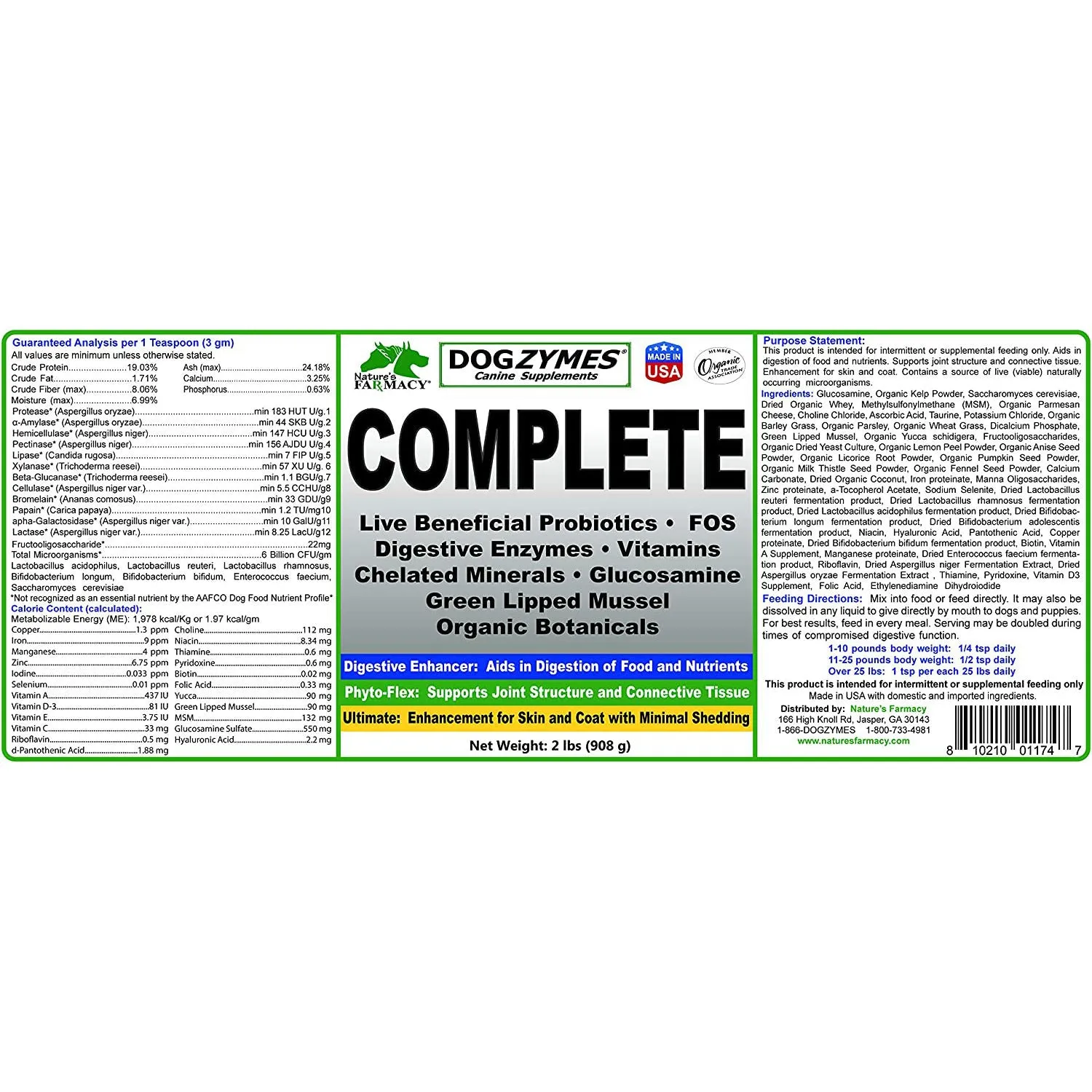 Dogzymes Complete - Probiotics, prebiotics, Glucosamine, Chondroitin, MSM and Hyaluronic Acid, Complete Skin and Coat Care (1 Pound)