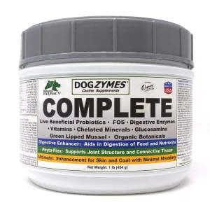 Dogzymes Complete - Probiotics, prebiotics, Glucosamine, Chondroitin, MSM and Hyaluronic Acid, Complete Skin and Coat Care (1 Pound)