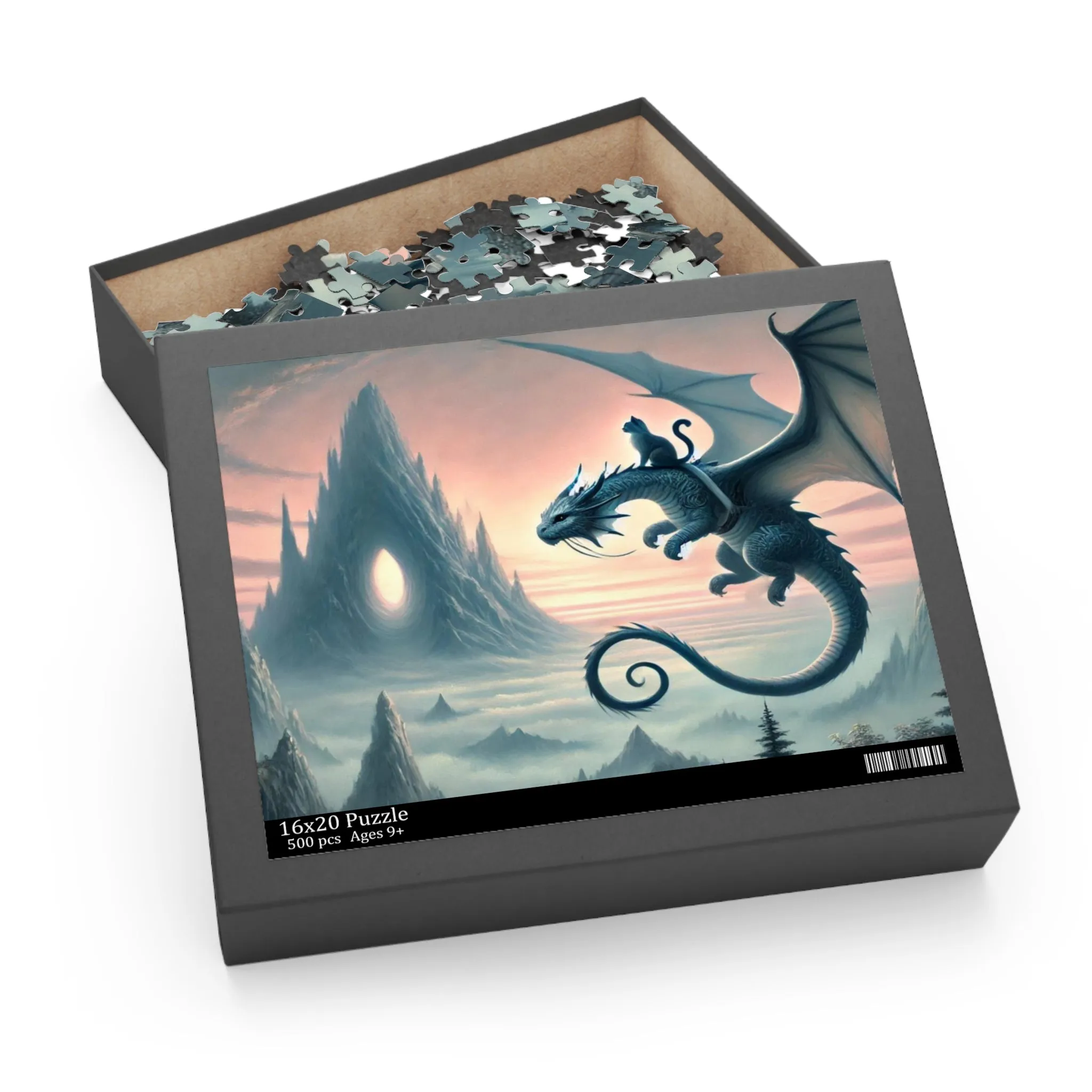 Fantasy Dragon Cave Hunter and Cat Puzzle - Gift 120, 252, or 500 -piece options