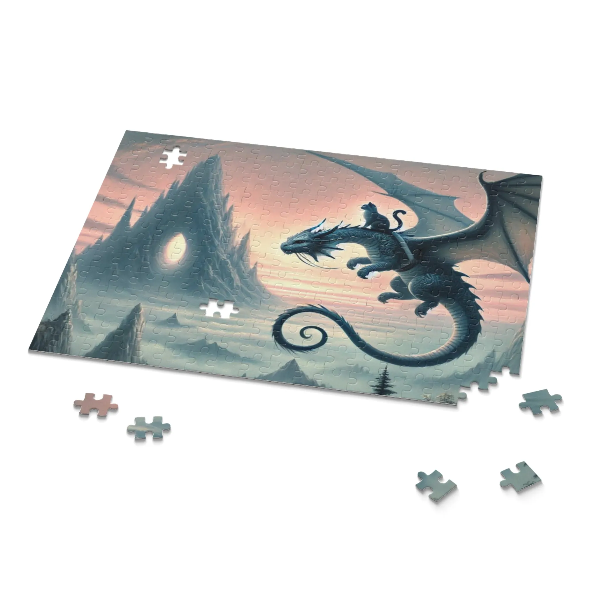 Fantasy Dragon Cave Hunter and Cat Puzzle - Gift 120, 252, or 500 -piece options