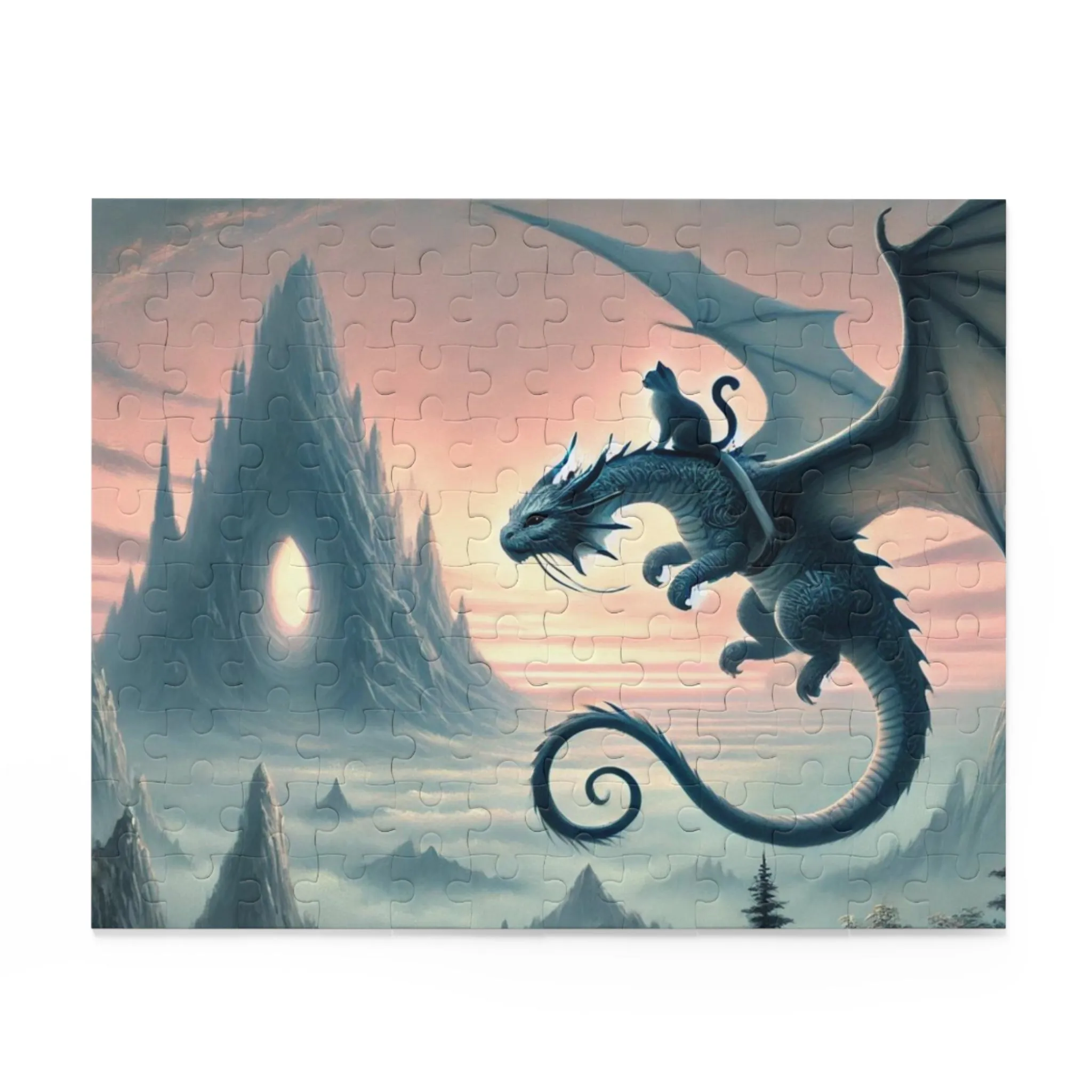 Fantasy Dragon Cave Hunter and Cat Puzzle - Gift 120, 252, or 500 -piece options