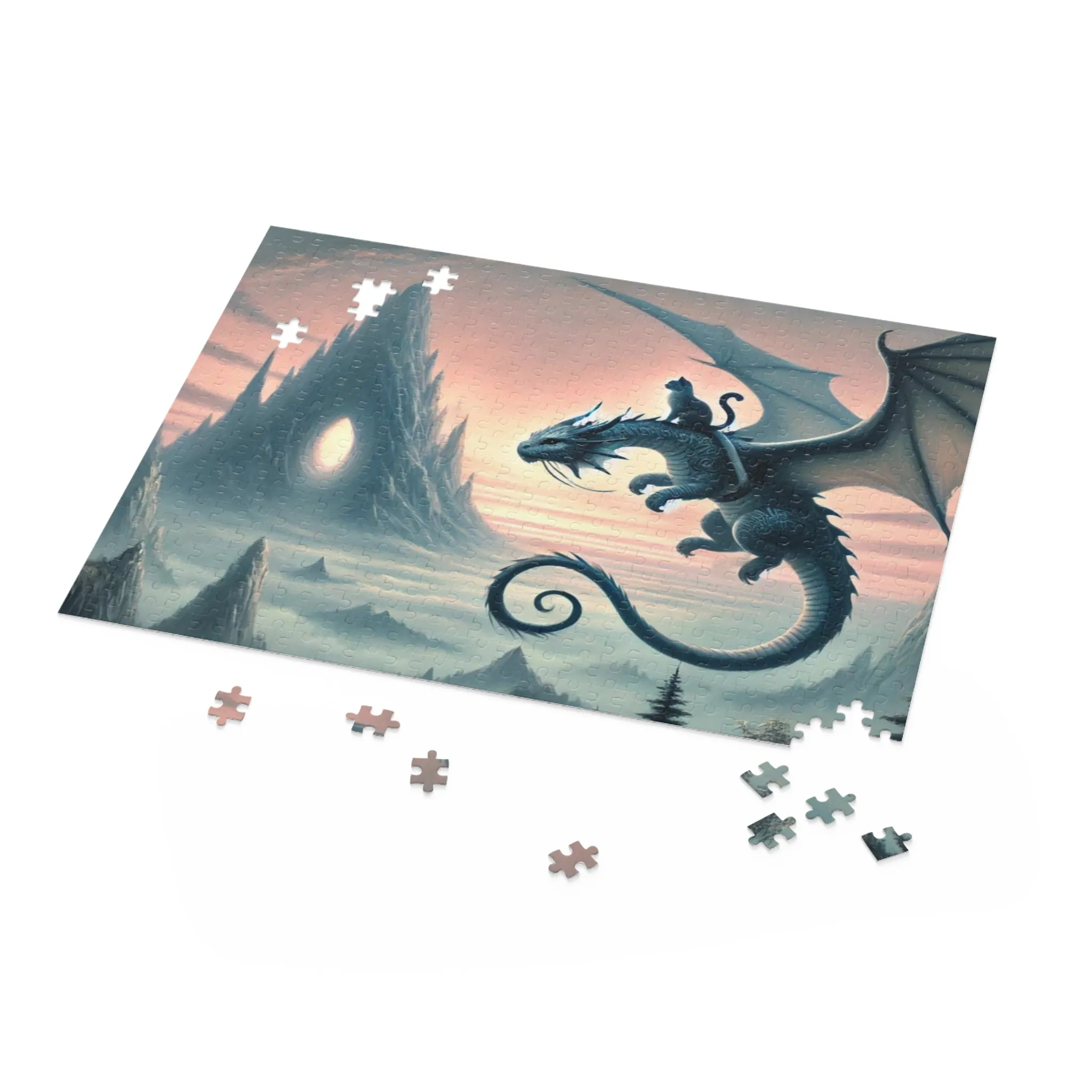 Fantasy Dragon Cave Hunter and Cat Puzzle - Gift 120, 252, or 500 -piece options