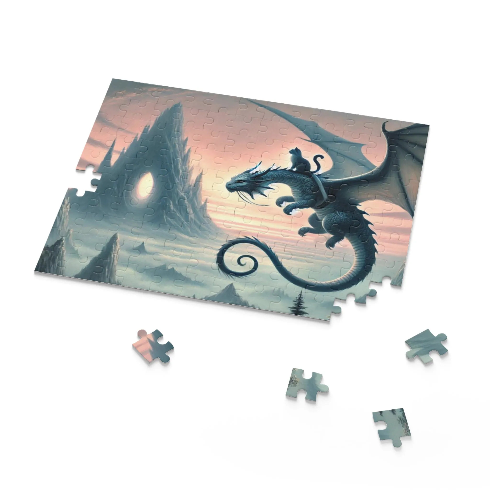 Fantasy Dragon Cave Hunter and Cat Puzzle - Gift 120, 252, or 500 -piece options