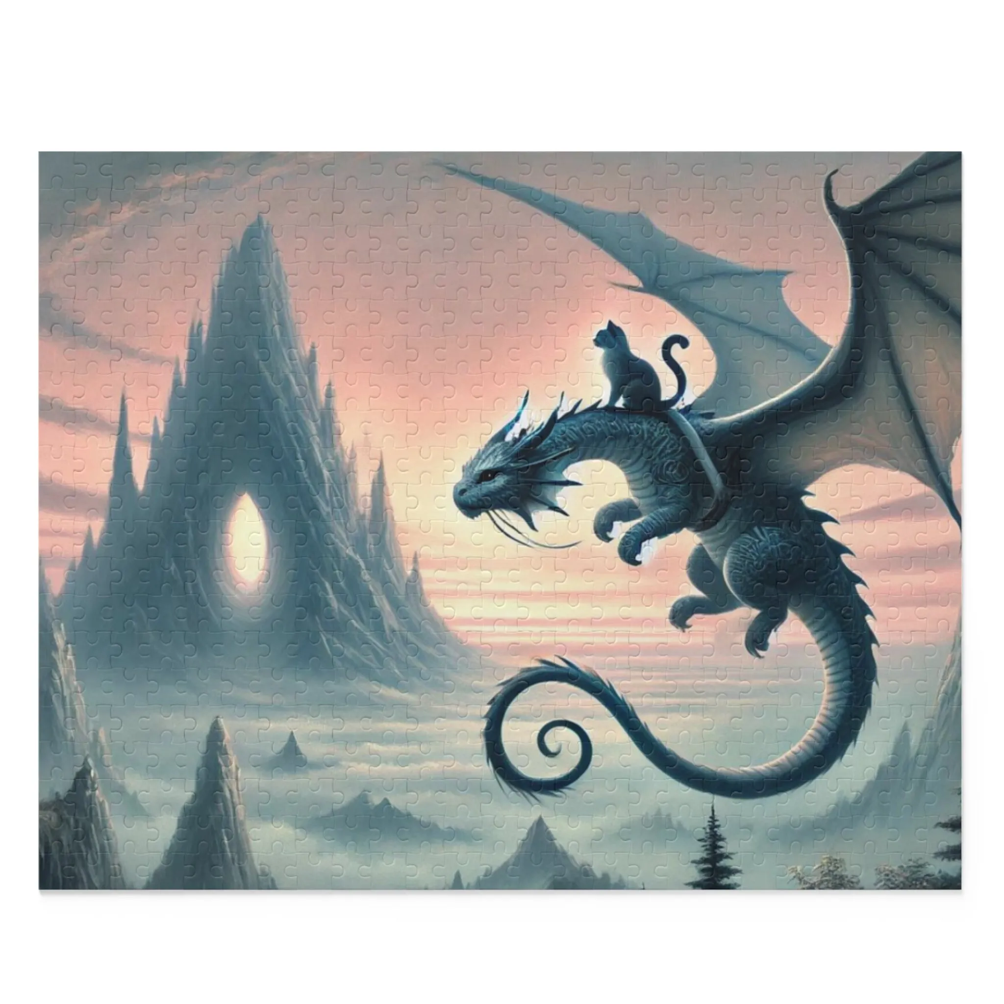Fantasy Dragon Cave Hunter and Cat Puzzle - Gift 120, 252, or 500 -piece options