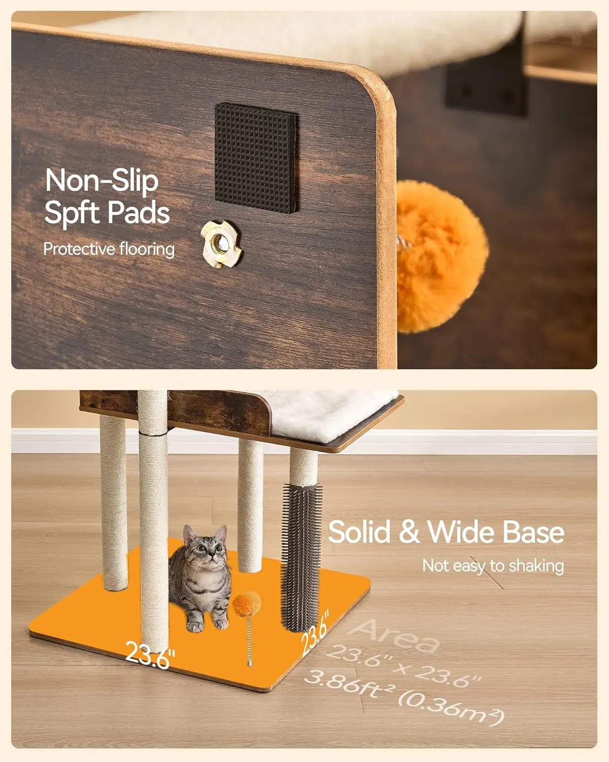 FourFurPets 43.7" Cat Tree, Modern Cat Tree Tower, Cat Tower for Indoor Cats Large Adult, Big Cat Tree with Scratching Post, Wooden Cat Tree with Large Perch, Cat Condo for Adult cat, Rustic Brown