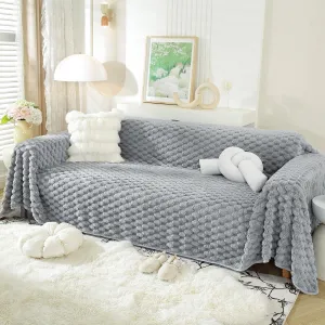 Luxury Rabbit Wool Plush Sofa Throw, Moon Grey
