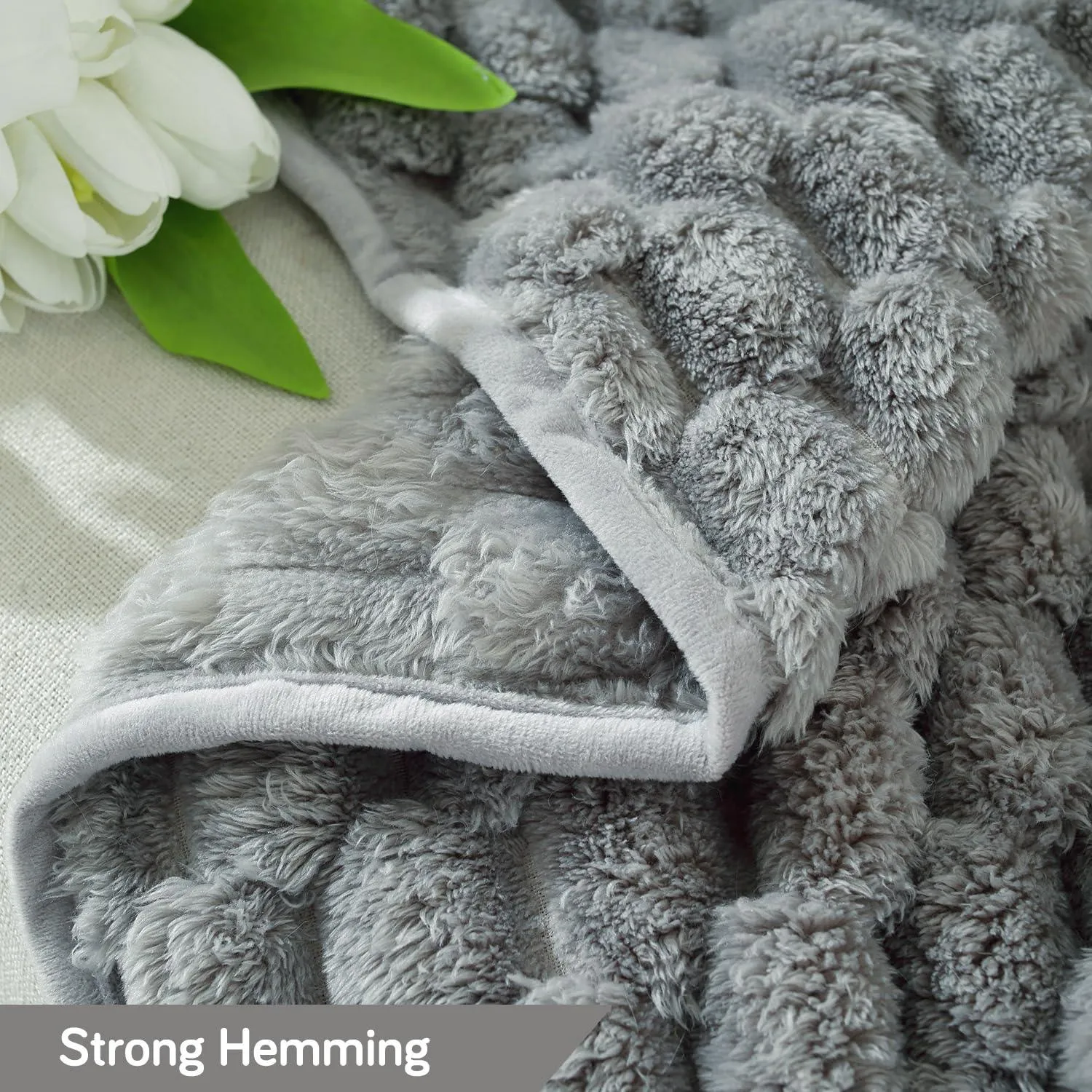 Luxury Rabbit Wool Plush Sofa Throw, Moon Grey