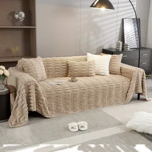 Luxury Waxy Faux Rabbit Fluffy Plush Sofa Throw, Beige