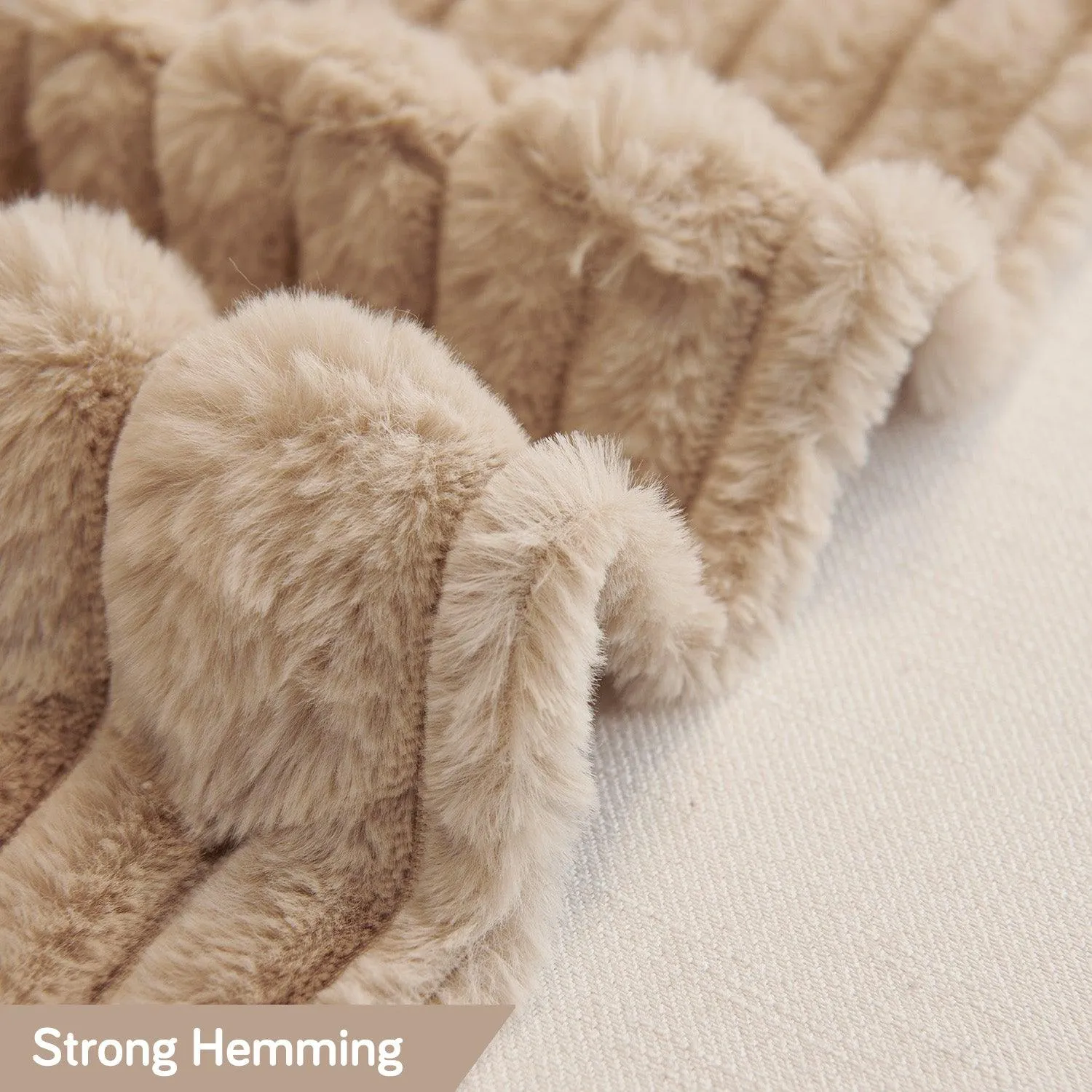Luxury Waxy Faux Rabbit Fluffy Plush Sofa Throw, Beige
