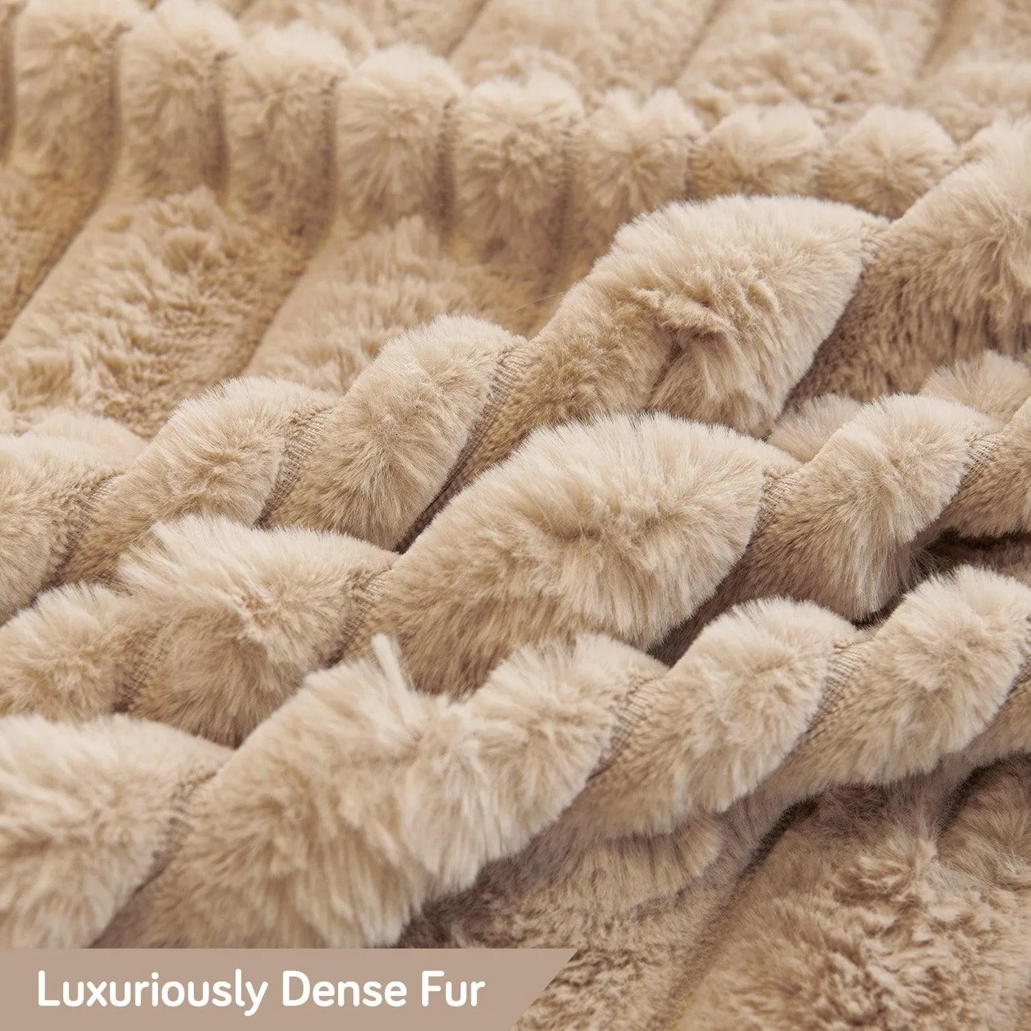 Luxury Waxy Faux Rabbit Fluffy Plush Sofa Throw, Beige
