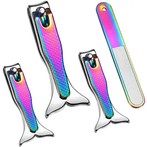 Mermaid Nail Clipper Set 4 Pieces Stainless Steel Fingernails and Toenails Clippers Nail Cutter with Nail File Christmas Birthday Stocking Stuffers for Girls Women Kids Manicure Accessories