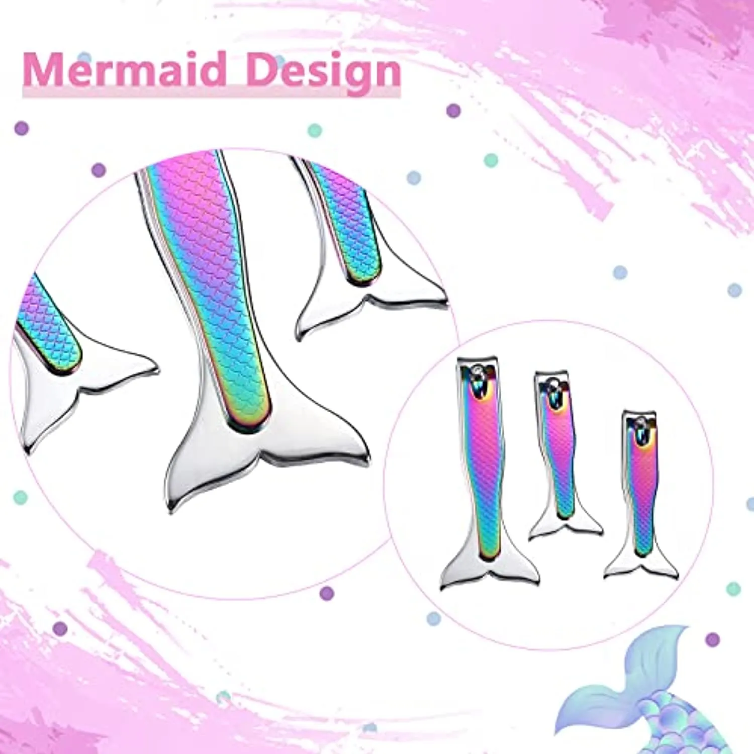 Mermaid Nail Clipper Set 4 Pieces Stainless Steel Fingernails and Toenails Clippers Nail Cutter with Nail File Christmas Birthday Stocking Stuffers for Girls Women Kids Manicure Accessories