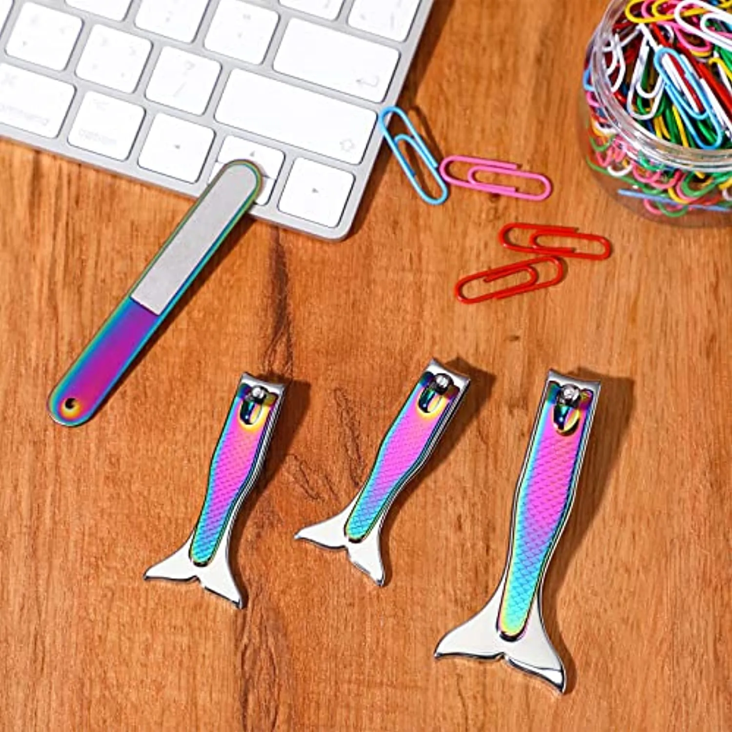 Mermaid Nail Clipper Set 4 Pieces Stainless Steel Fingernails and Toenails Clippers Nail Cutter with Nail File Christmas Birthday Stocking Stuffers for Girls Women Kids Manicure Accessories