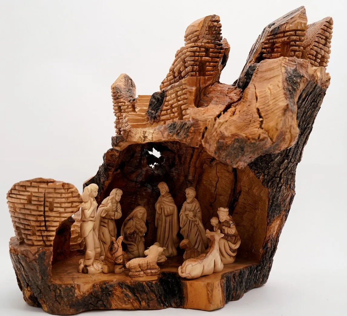 Olive Wood Nativity Cave 015