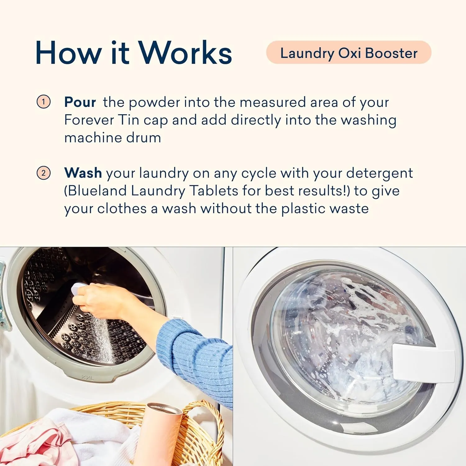 Oxi Laundry Booster Powder Starter Set - Plastic-Free & Eco Friendly Oxy Cleaner - Plant Based Stain Remover - Fragrance Free - 17.6Oz, 25 Load