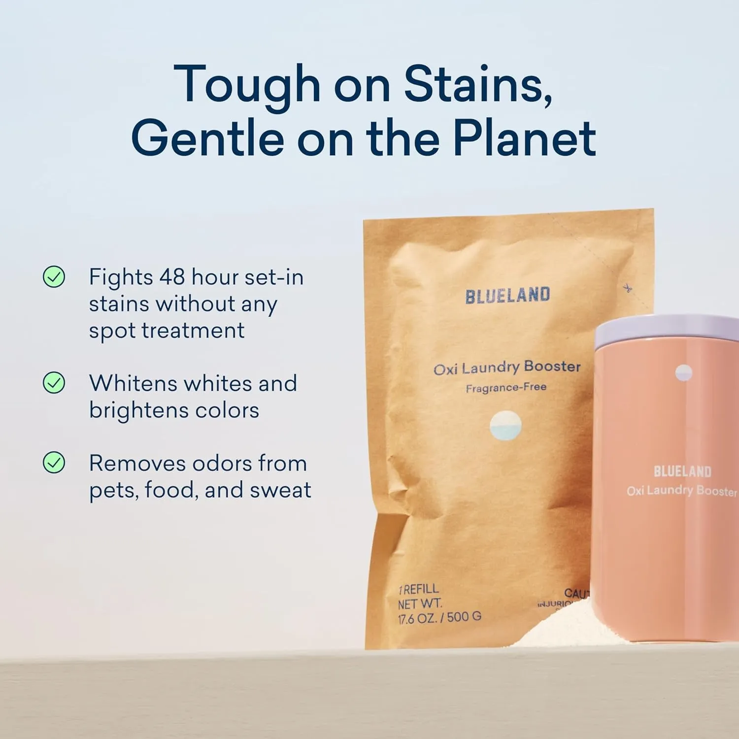 Oxi Laundry Booster Powder Starter Set - Plastic-Free & Eco Friendly Oxy Cleaner - Plant Based Stain Remover - Fragrance Free - 17.6Oz, 25 Load