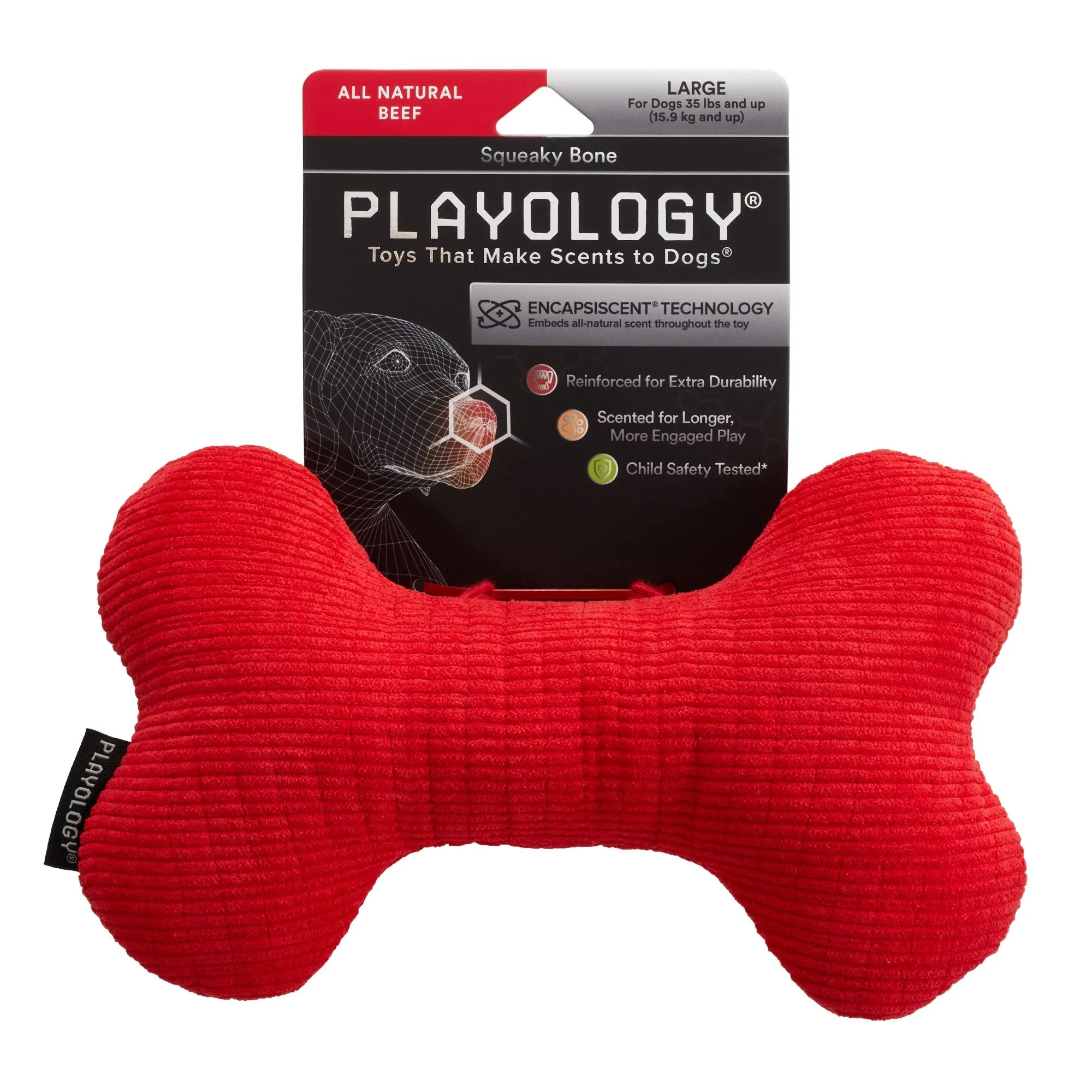 Playology Plush Squeaky Bone Dog Toy Beef
