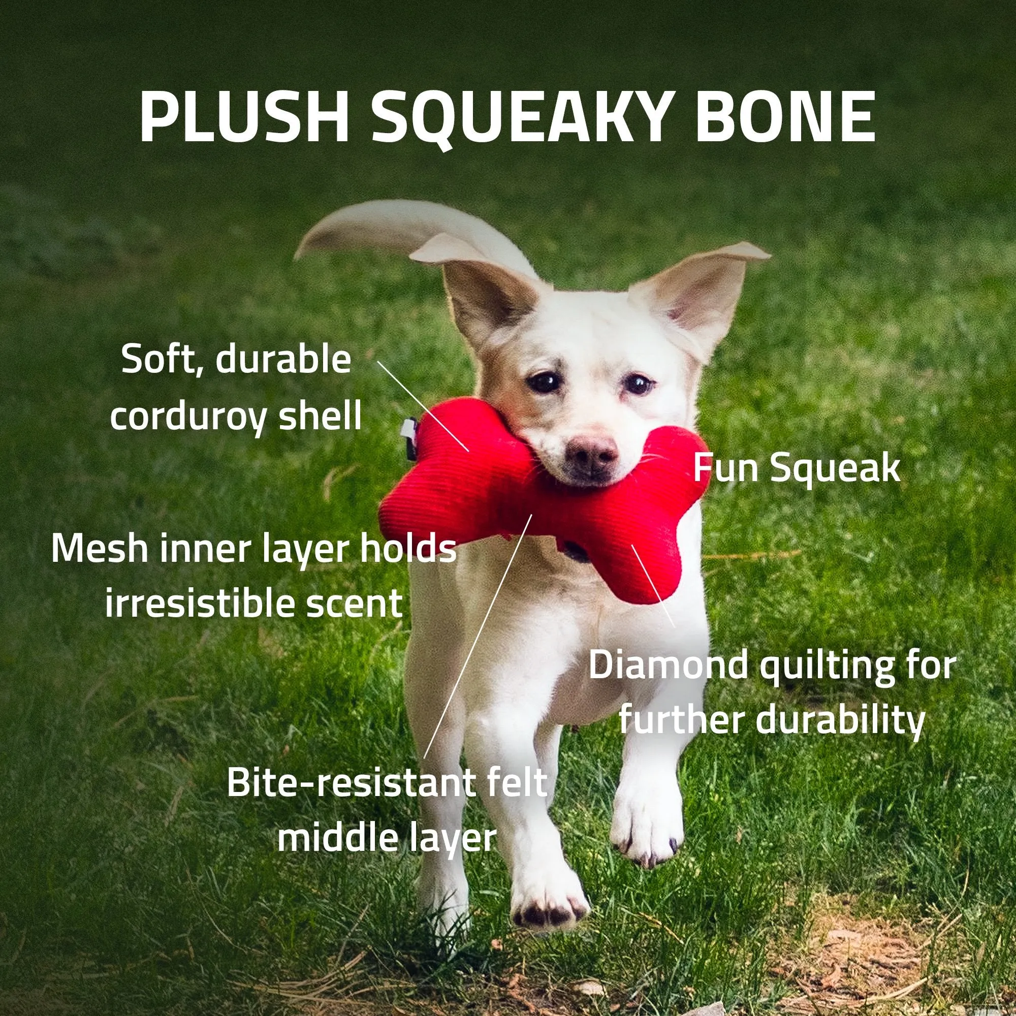 Playology Plush Squeaky Bone Dog Toy Beef
