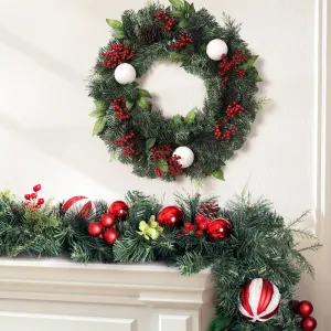 Pre-lit 2.7M Christmas Garland & 60cm Wreath Set Jingle Jollys