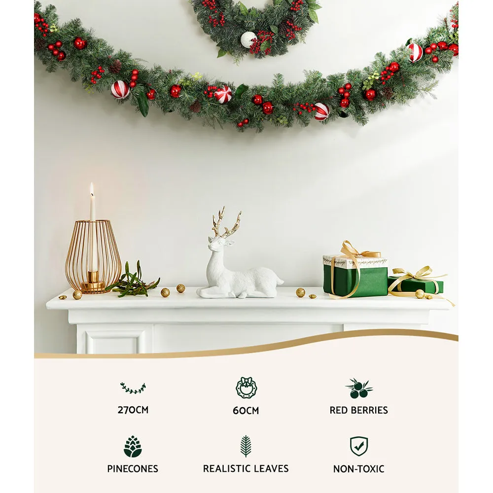 Pre-lit 2.7M Christmas Garland & 60cm Wreath Set Jingle Jollys