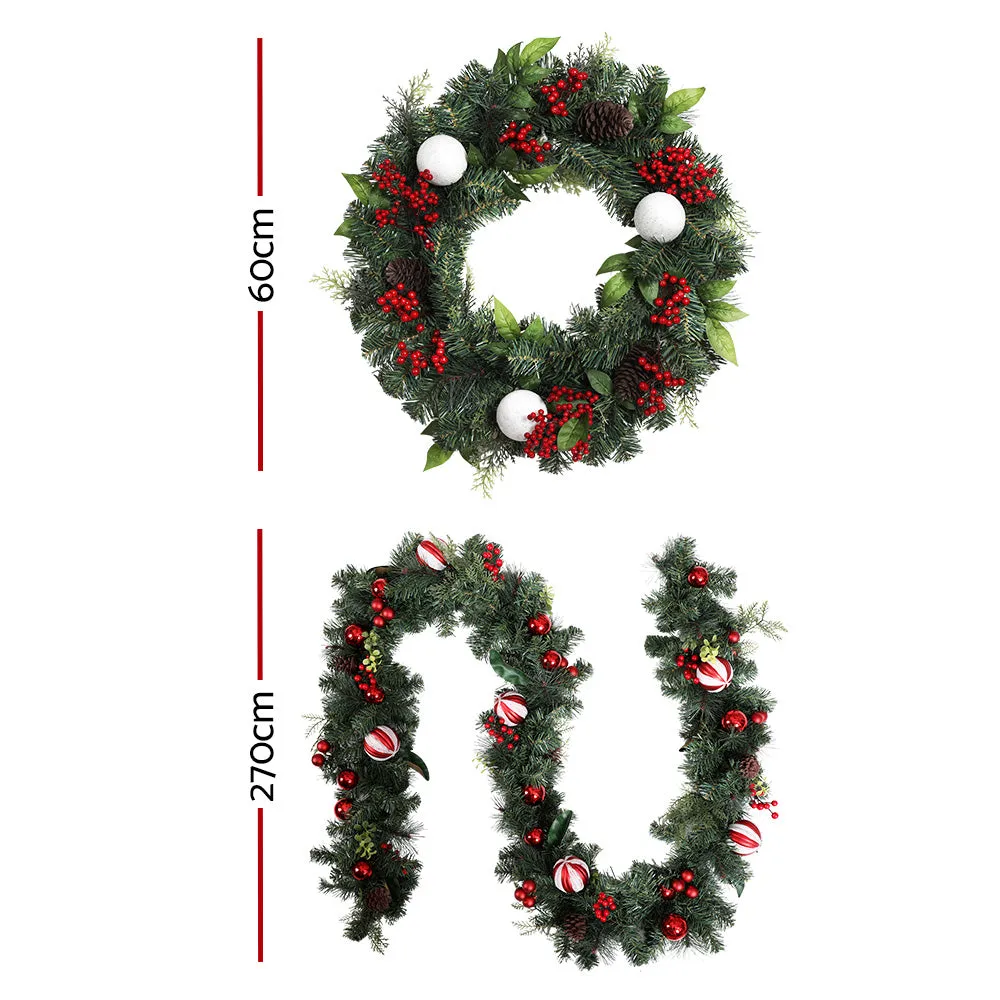 Pre-lit 2.7M Christmas Garland & 60cm Wreath Set Jingle Jollys