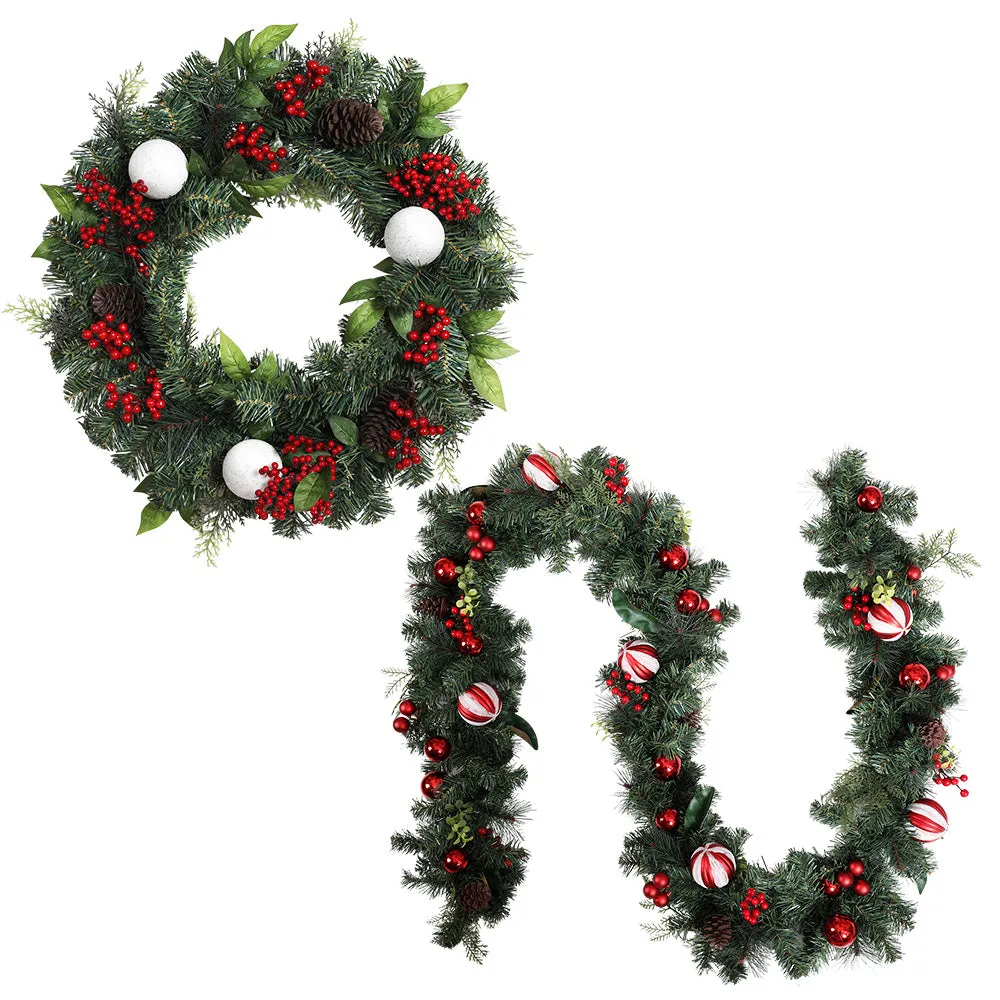 Pre-lit 2.7M Christmas Garland & 60cm Wreath Set Jingle Jollys