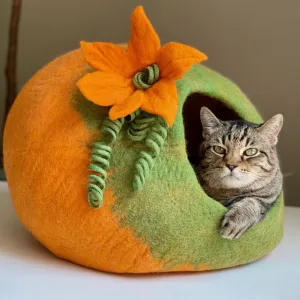 PUMPKIN Wool Cat Cave | Cat Bed