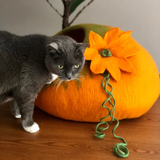 PUMPKIN Wool Cat Cave | Cat Bed