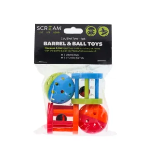Scream Barrel & Ball Toy Pack for Cats/Birds - 4 Pack