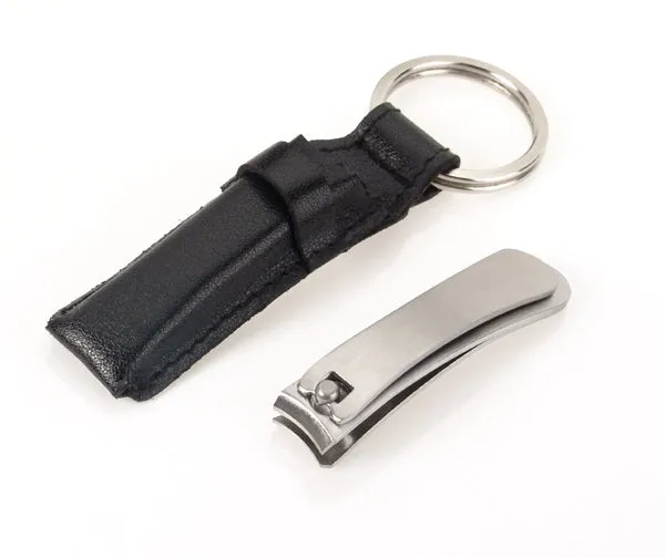 Stainless Steel Nail Clippers in Leather Keychain Case with Key Ring by Timor, Germany
