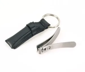 Stainless Steel Nail Clippers in Leather Keychain Case with Key Ring by Timor, Germany