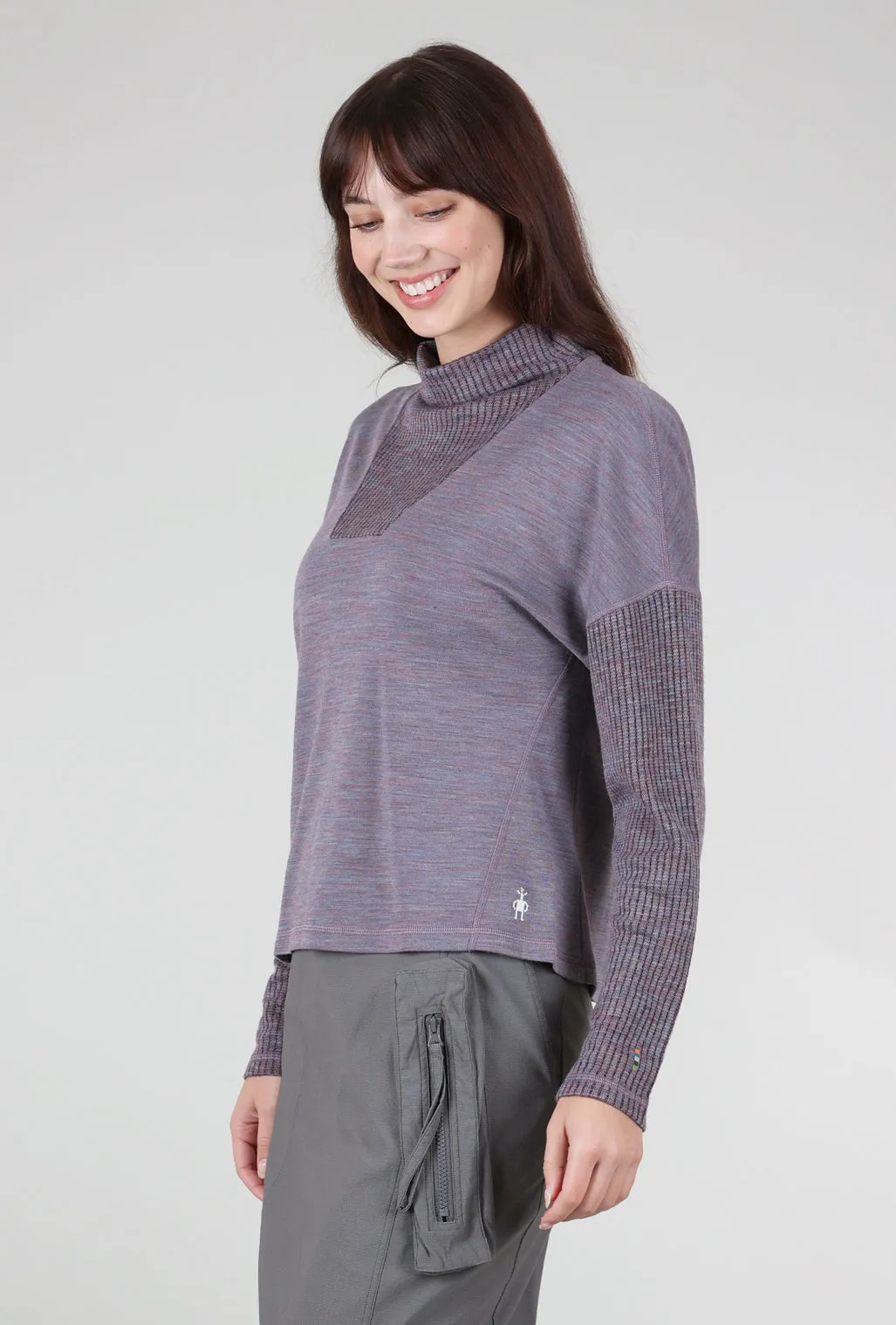 Thermal Merino Rib Inset Top, Chalk Violet Heather