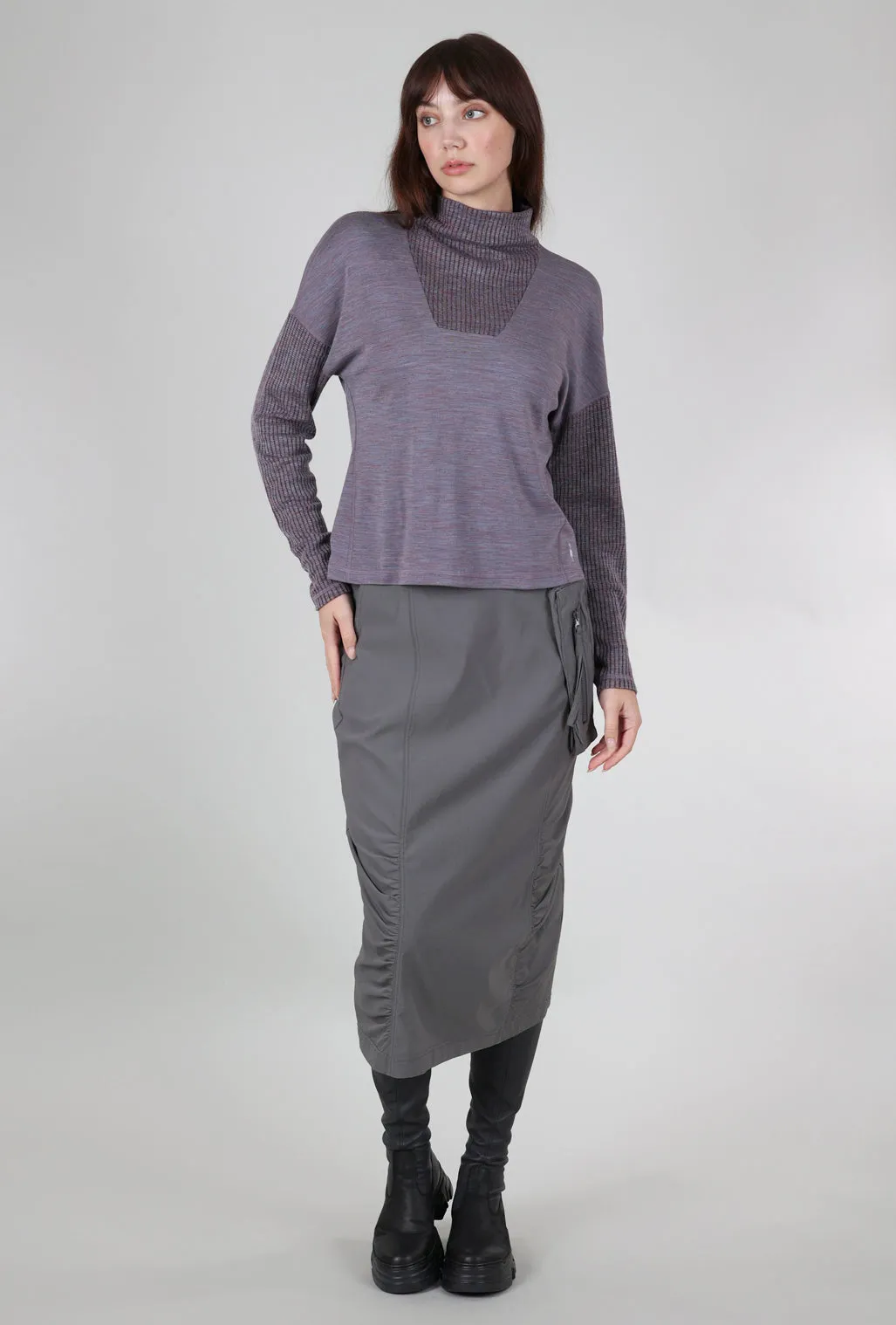 Thermal Merino Rib Inset Top, Chalk Violet Heather