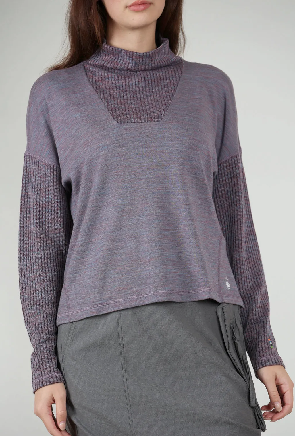 Thermal Merino Rib Inset Top, Chalk Violet Heather