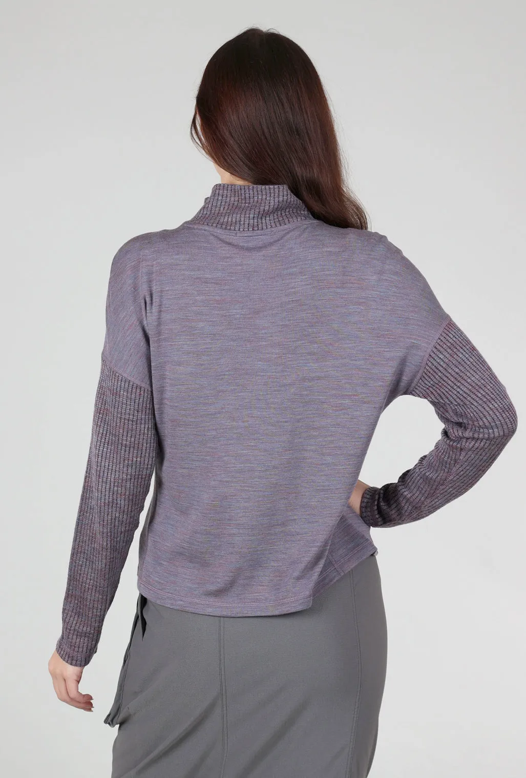 Thermal Merino Rib Inset Top, Chalk Violet Heather