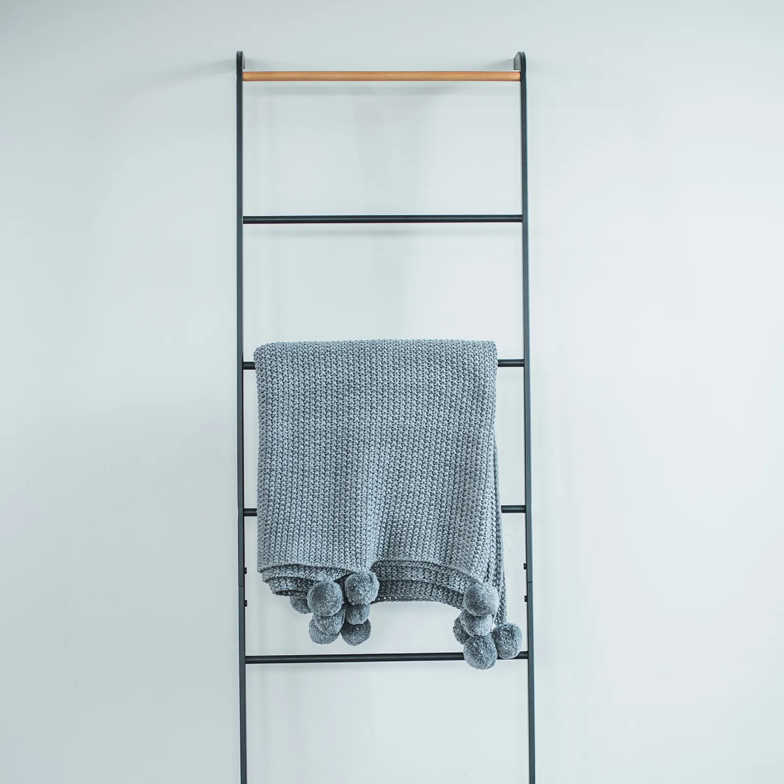 Throw - Grey Heathered Pom Pom